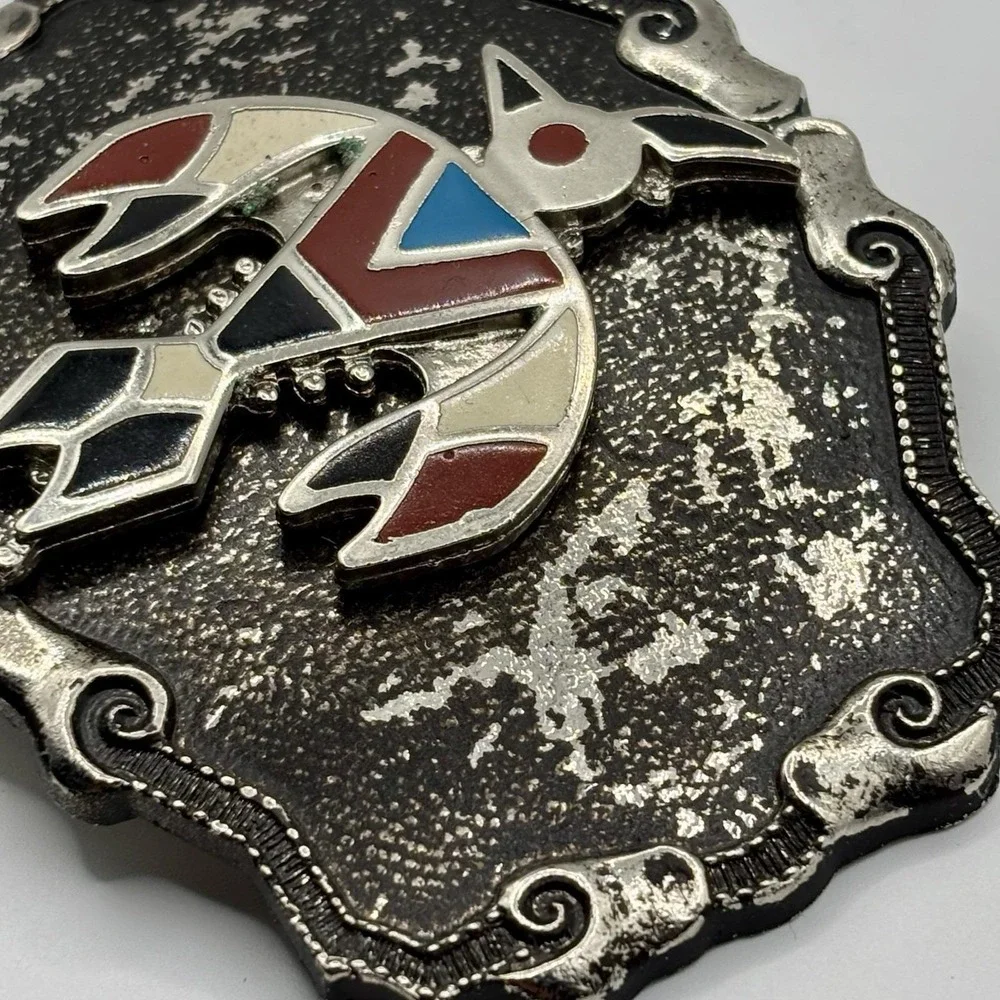 Vtg 70s 80s FHC Southwestern Native American Thunderbird Enamel Silver Tone Boho